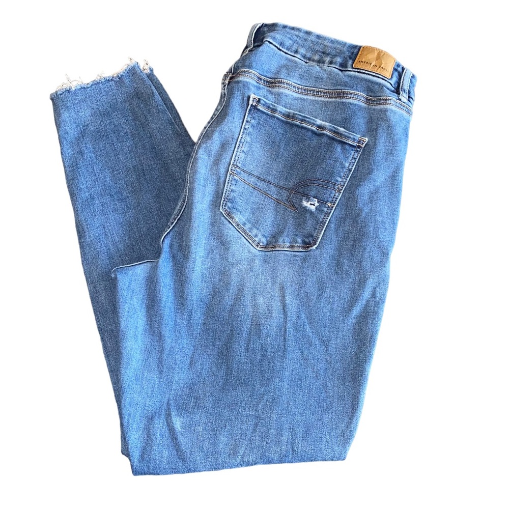 American Eagle High Rise Distressed Curvy Blue Jean Denim Jegging Size 18 Long